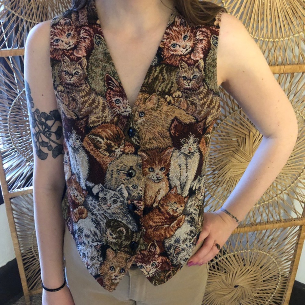 Vintage 80s crazy cat lady vest